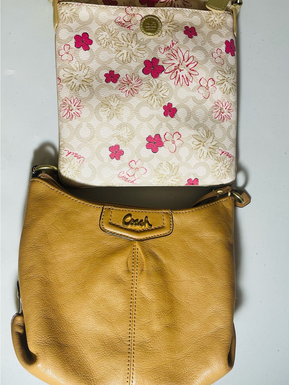 Coach Floral Canvas and Tan Leather Crossbody Duo